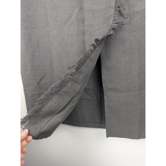 Requirements Pencil Skirt Women's Charcoal Gray 10 Faux‎ Wrap Fringed Long Slit - Picture 4 of 9